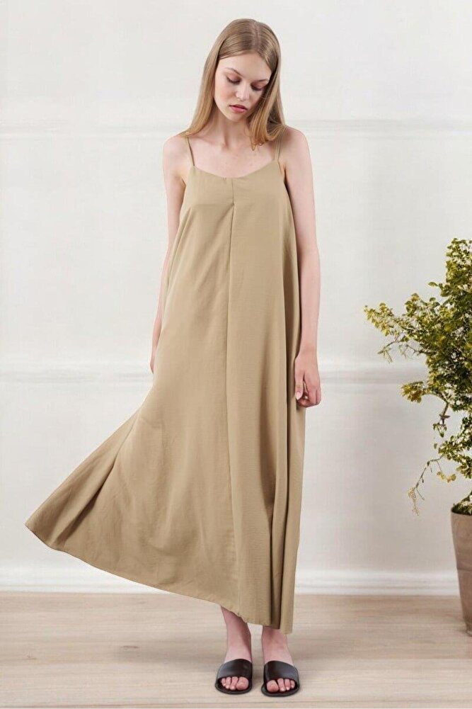 Kadın İp Askılı Uzun Elbise