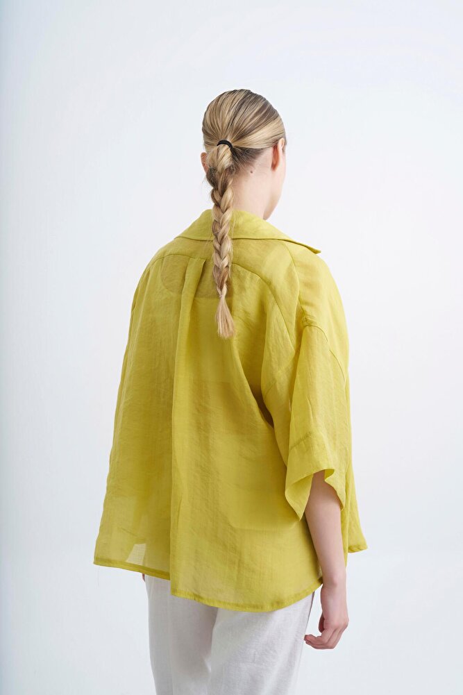 Kadın Yarım Kol Oversize İpeksi Gömlek