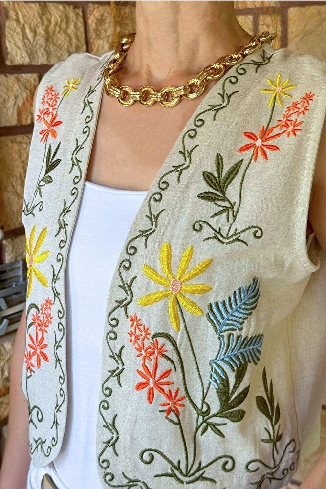 Kadın Çiçekli Nakışlı Yelek