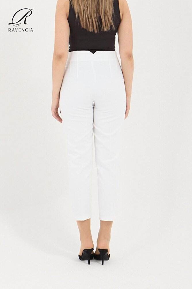 Kadın Model Yüksek Bel Kumaş Koyu Kırmızı Pantolon