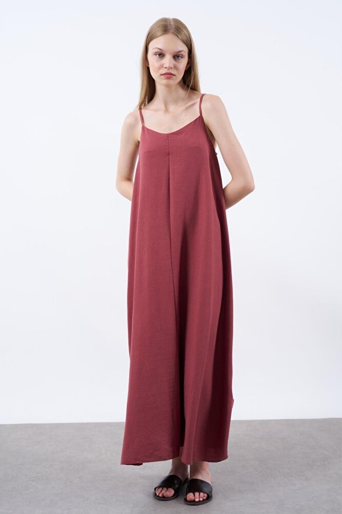 Kadın İp Askılı Uzun Elbise