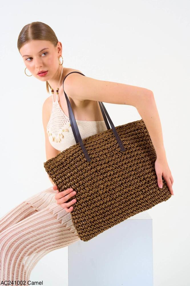 Kadın Premium Kalite Hasır Örme Astarlı Canta