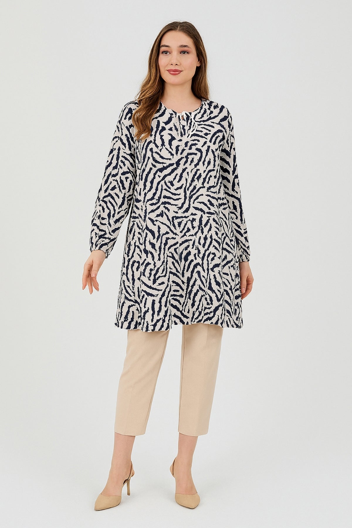 Kadın Zebra Desenli Dokuma Tunik