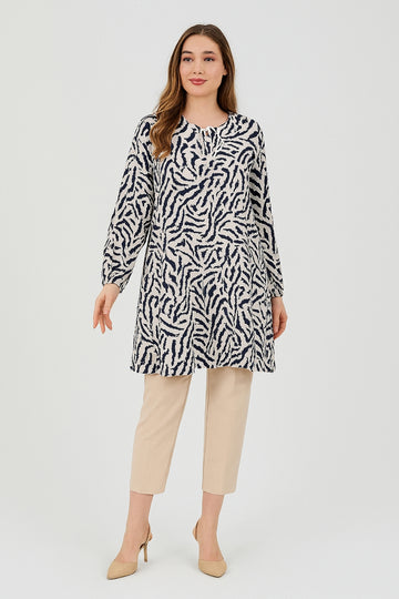 Kadın Zebra Desenli Dokuma Tunik
