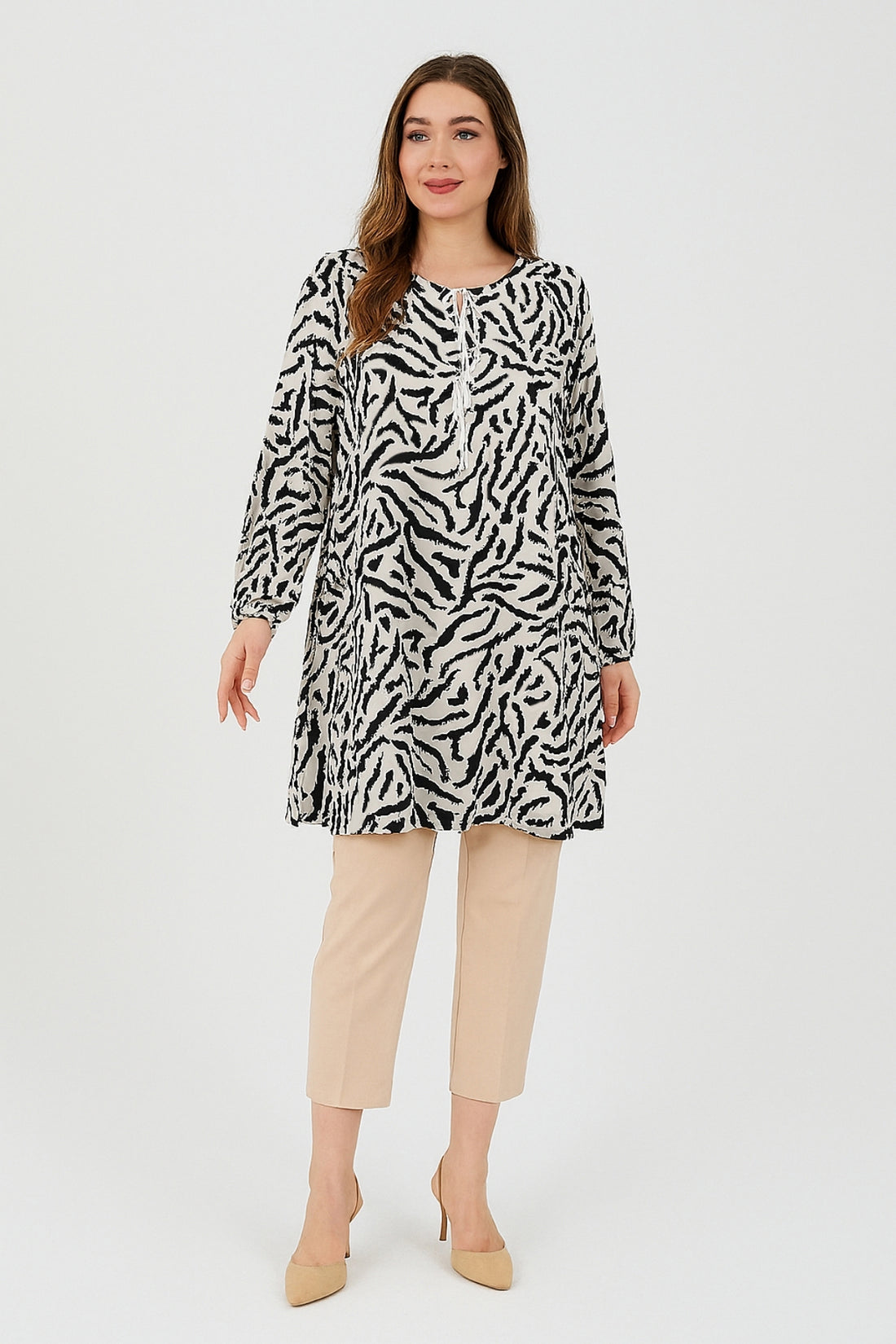 Kadın Zebra Desenli Dokuma Tunik