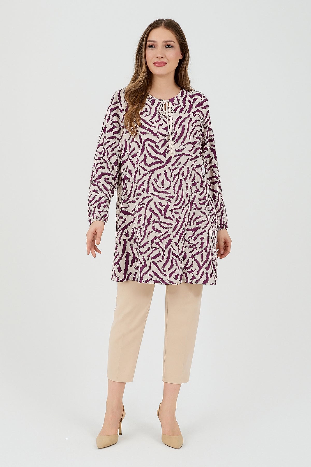 Kadın Zebra Desenli Dokuma Tunik