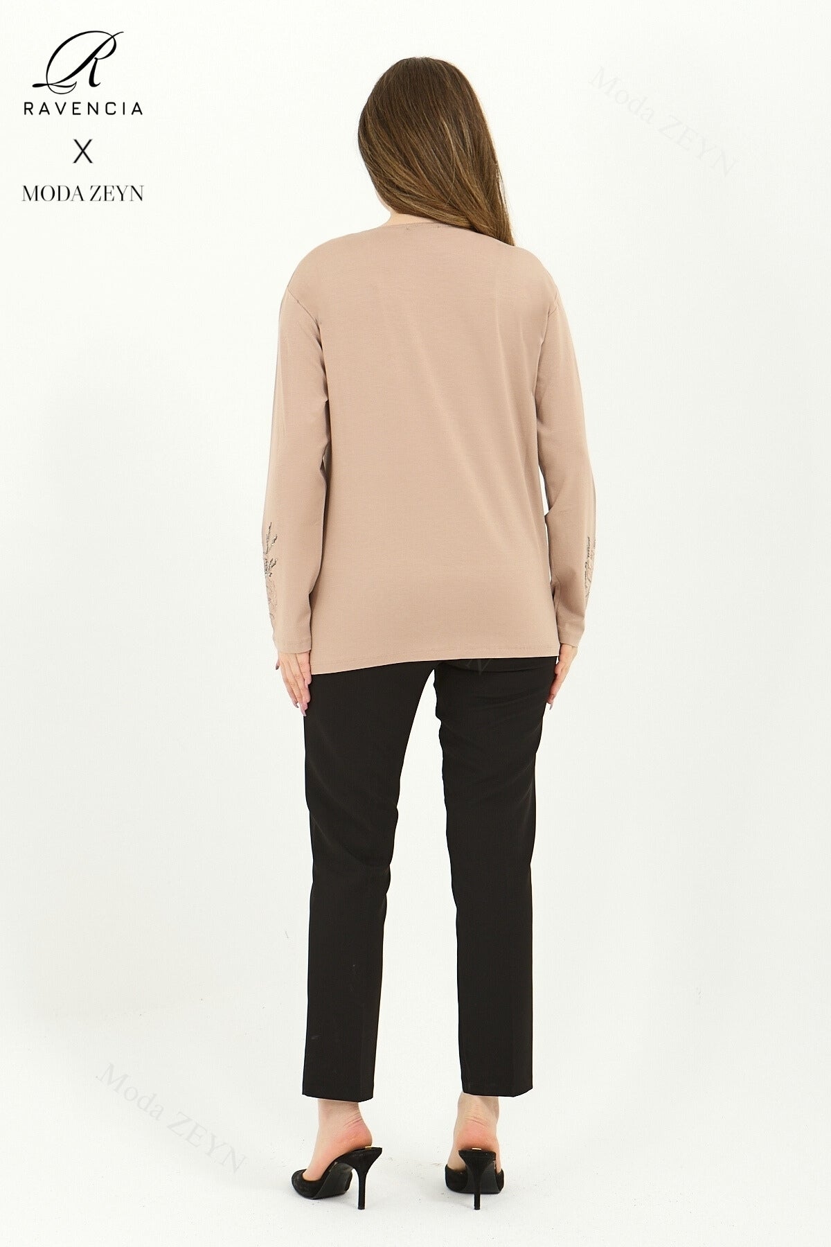 Kadın Orta Yaş Ve Üzeri Viskon Ağaç Desen Taşlı Işlemeli Likralı Anne Penye Bluz