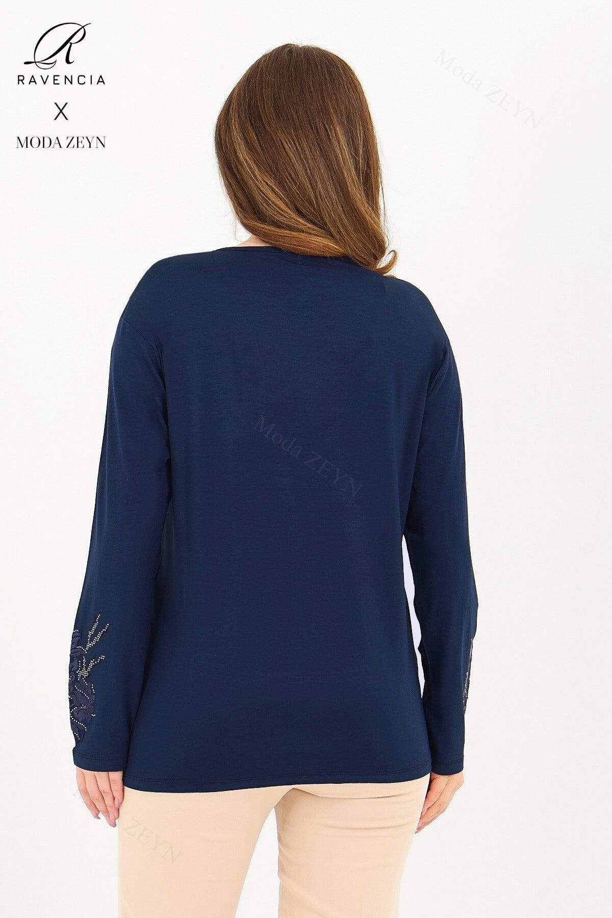 Kadın Orta Yaş Ve Üzeri Viskon Ağaç Desen Taşlı Işlemeli Likralı Anne Penye Bluz