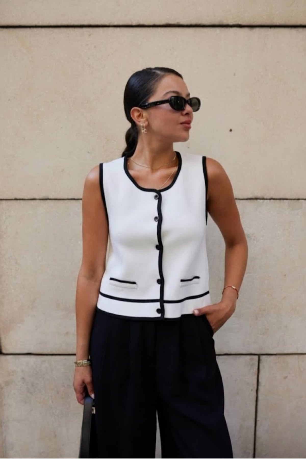 Kadın Çelik Örme Triko Şeritli Yelek