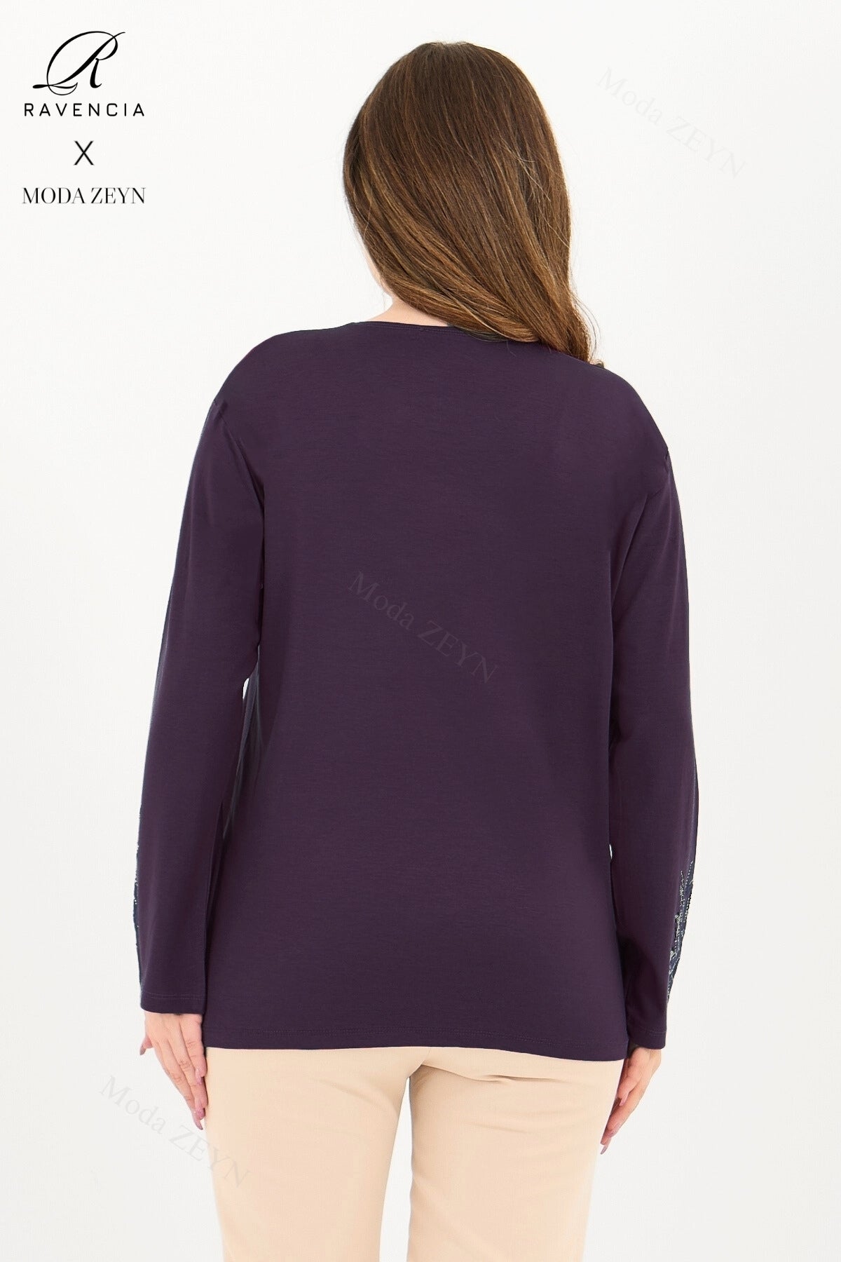 Kadın Orta Yaş Ve Üzeri Viskon Ağaç Desen Taşlı Işlemeli Likralı Anne Penye Bluz