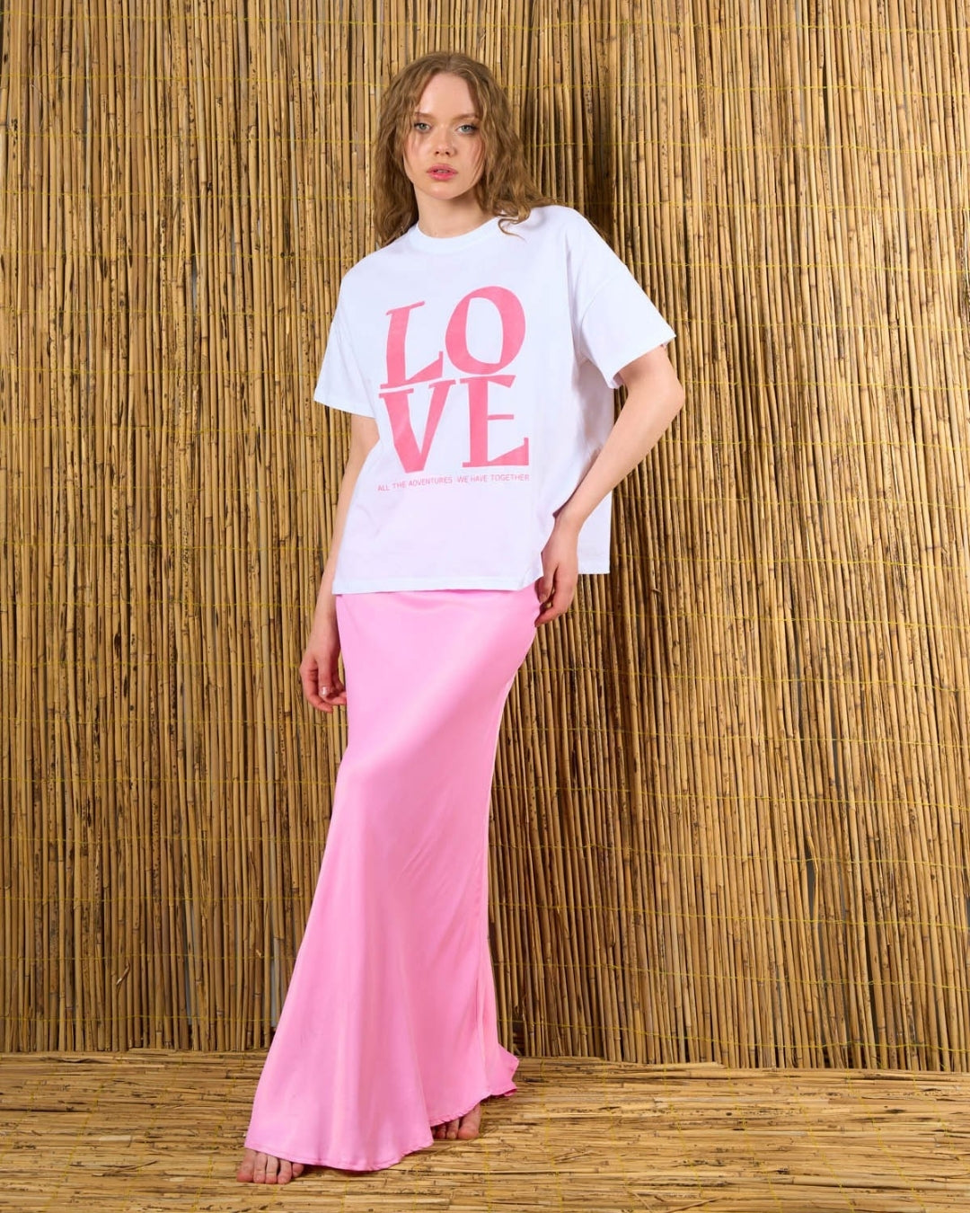 Kadın Love Baskılı %100 Pamuk Oversize T-Shirt