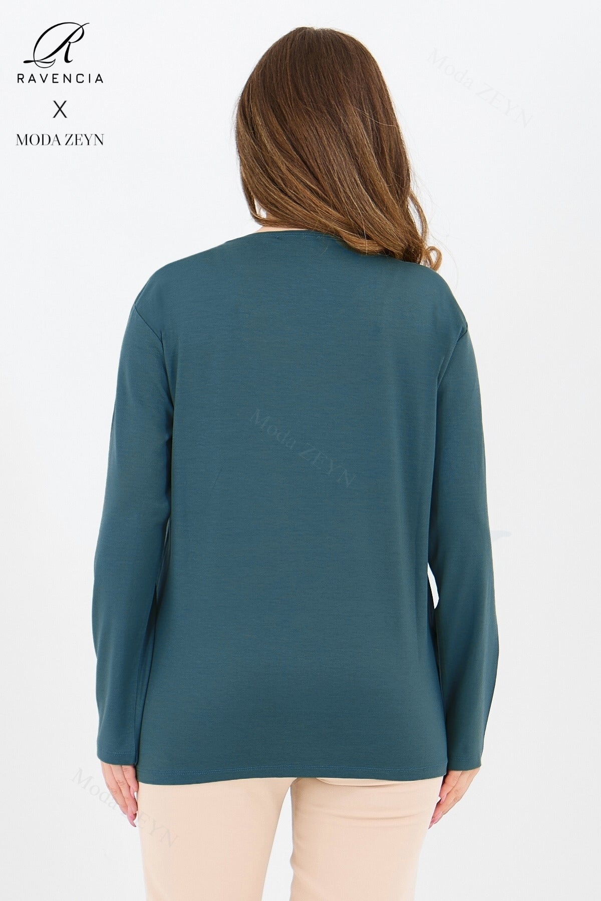 Kadın Orta Yaş Ve Üzeri Viskon Yaka Etek Taşlı Işlemeli Likralı Koyu Kahverengi Anne Penye Bluz