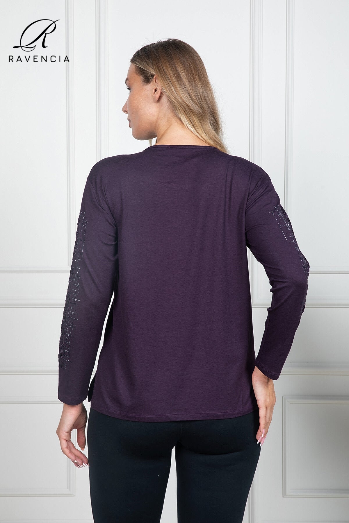 Kadın Orta Yaş Ve Üzeri Viskon Kumaş Çiçek Desenli Taşlı Işlemeli Likralı Bordo Anne Penye Bluz