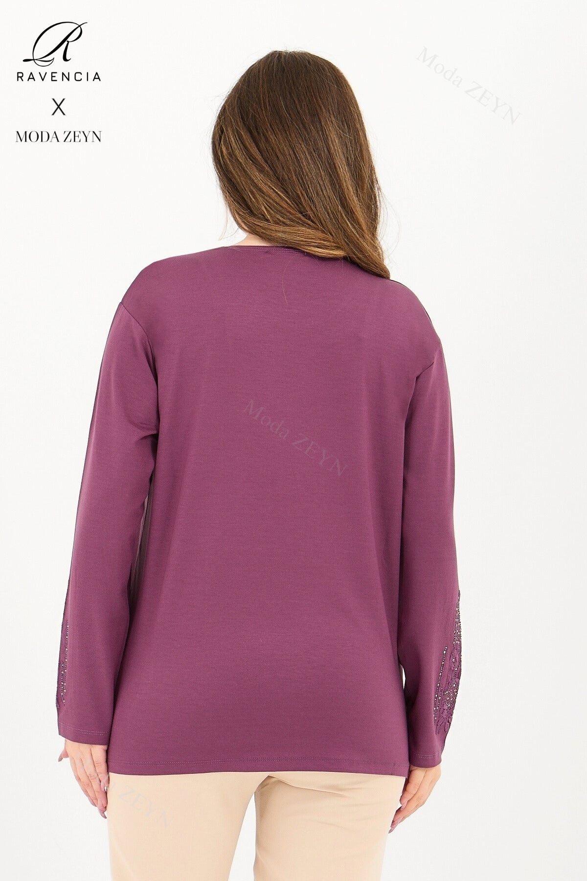 Kadın Orta Yaş Ve Üzeri Viskon Madolyon Desen Taşlı Işlemeli Likralı Anne Penye Bluz