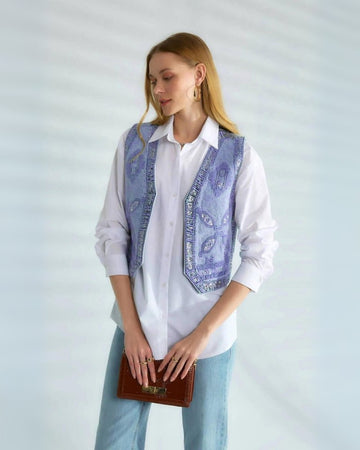 Kadın Nakışlı Kot Yelek