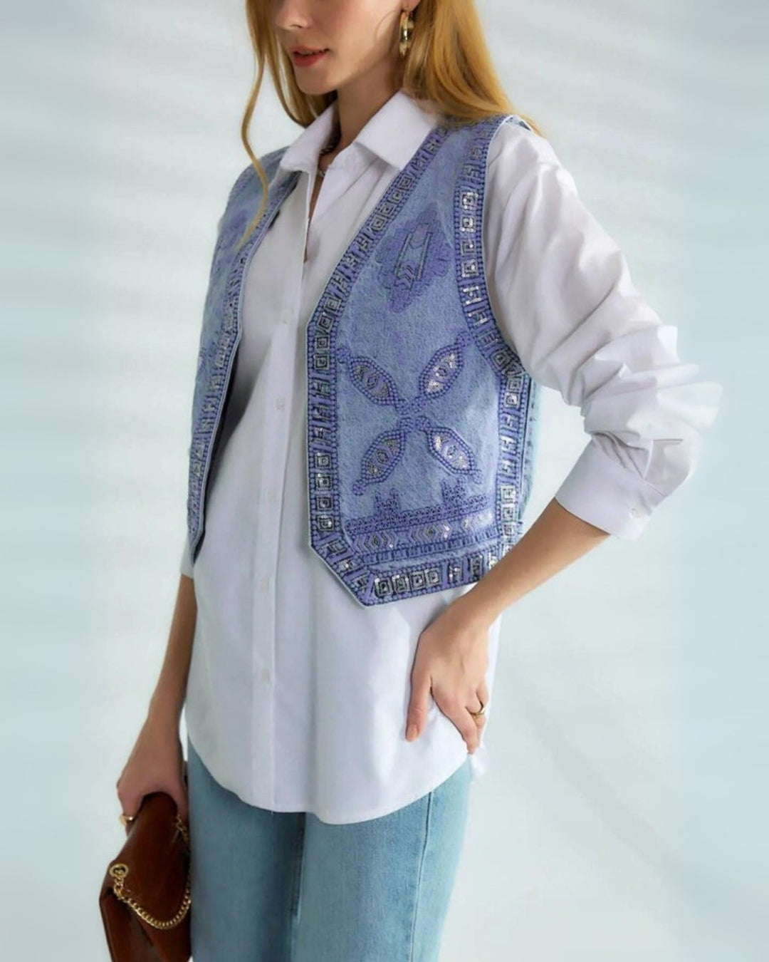 Kadın Nakışlı Kot Yelek