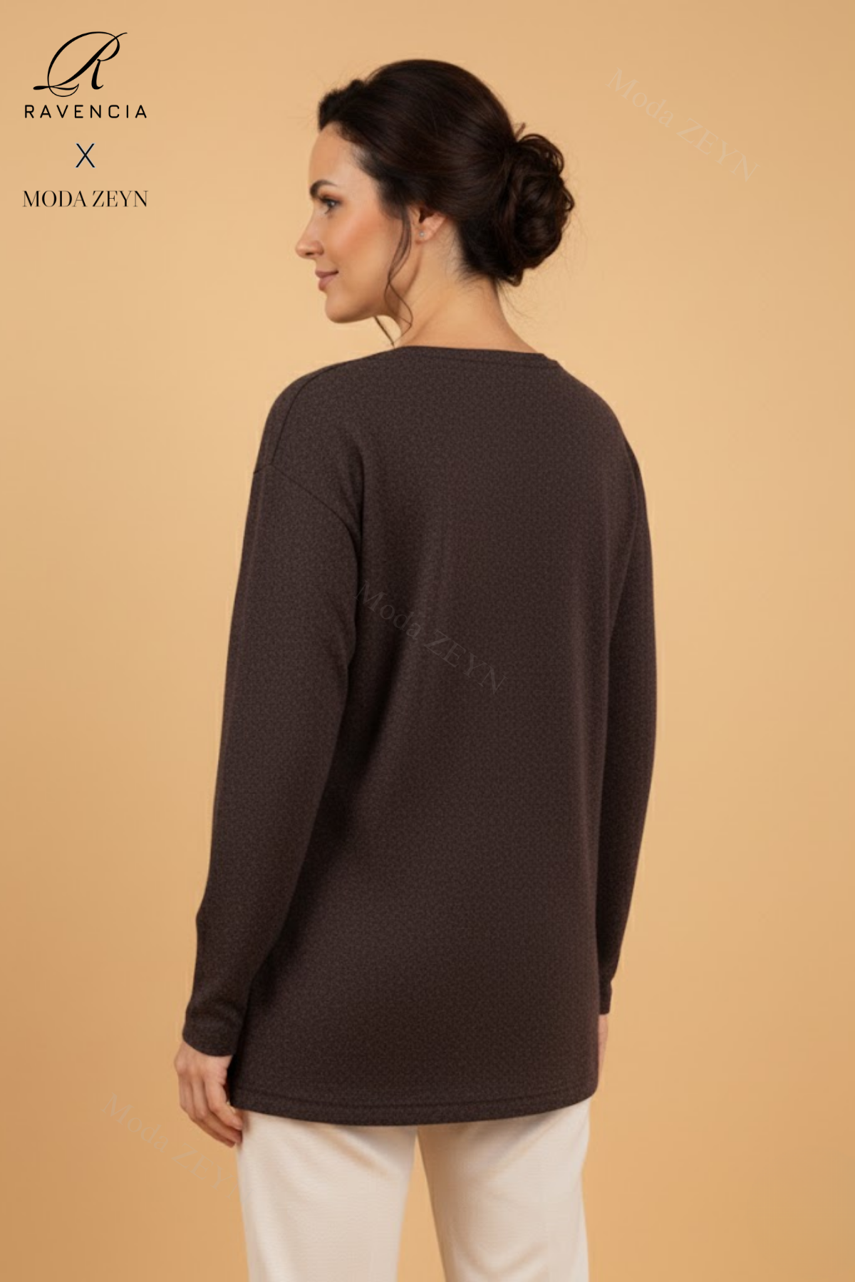 Kadın Damla Desenli Taşlı Likralı Yırtmaçlı Yün Anne Penye Bluz