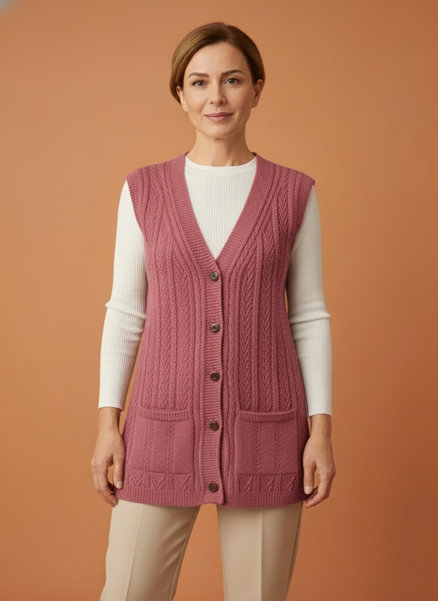 Kadın Düğmeli Esnek Kalın Anne Triko Yelek