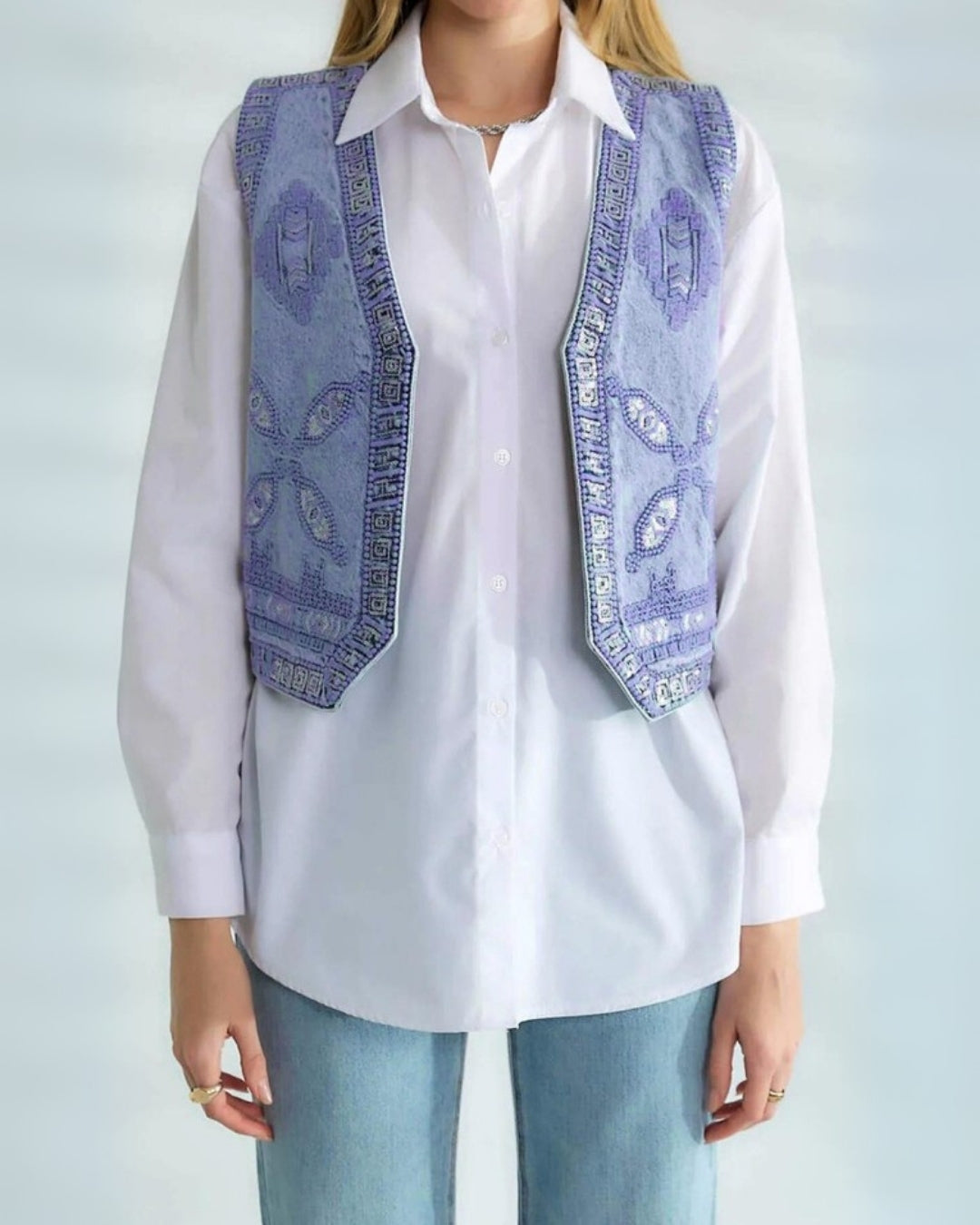 Kadın Nakışlı Kot Yelek