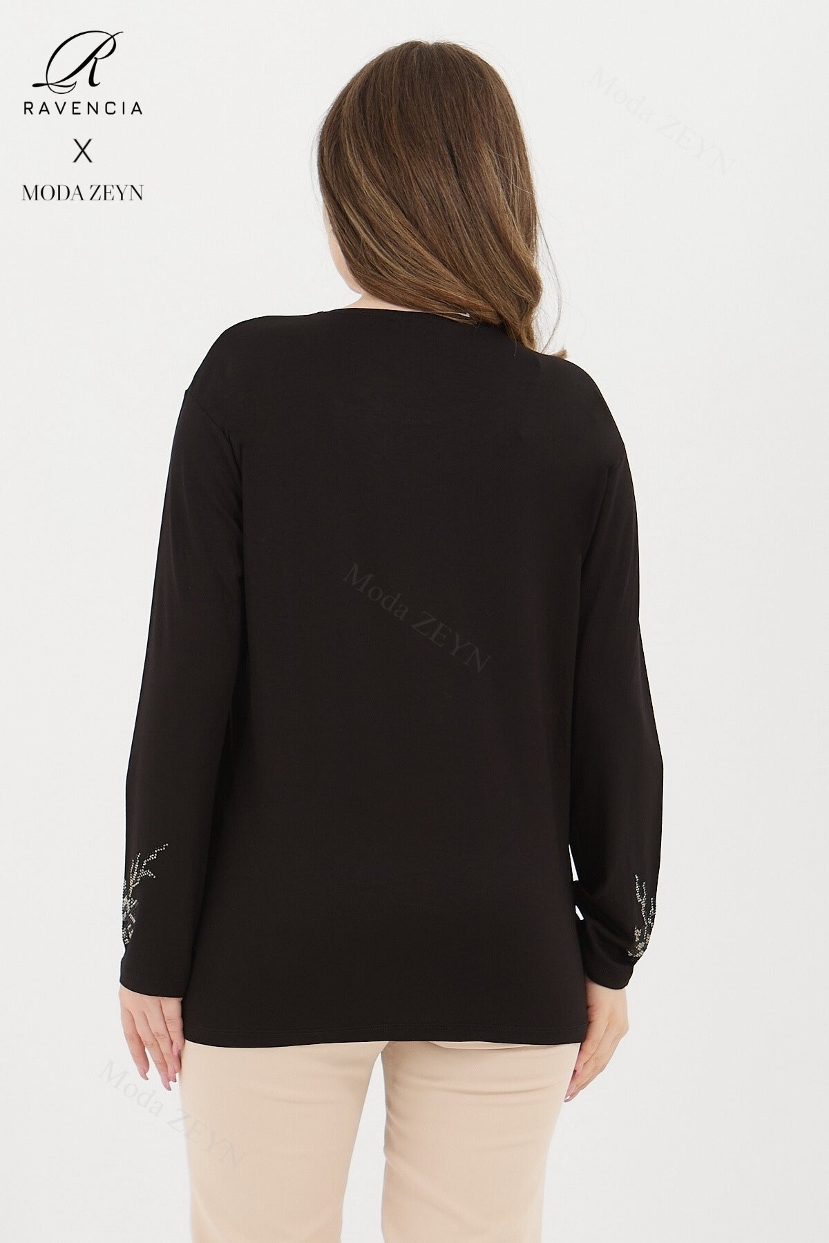 Kadın Orta Yaş Ve Üzeri Viskon Renkli Yaprak Desenli Taşlı İşlemeli Likralı Kahverengi Anne Penye Bl