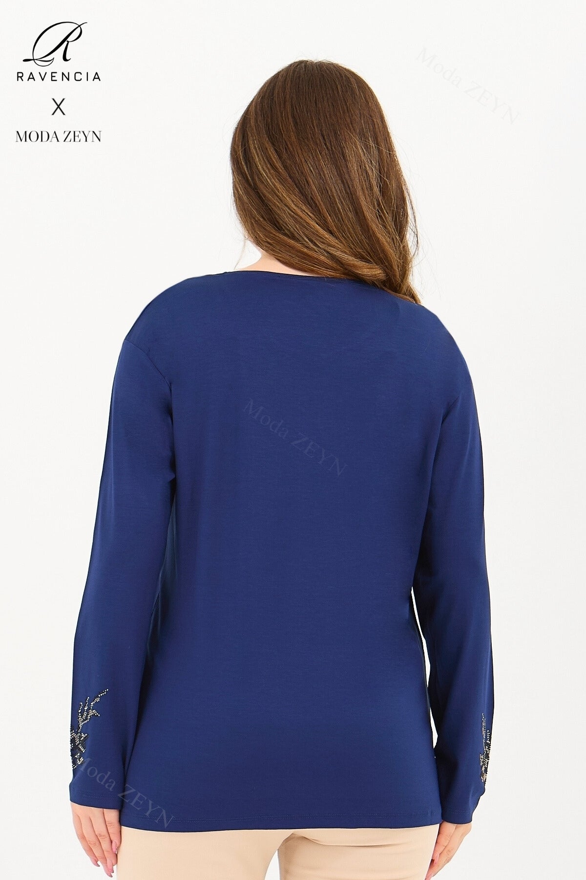 Kadın Orta Yaş Ve Üzeri Viskon Renkli Yaprak Desenli Taşlı İşlemeli Likralı Kahverengi Anne Penye Bl