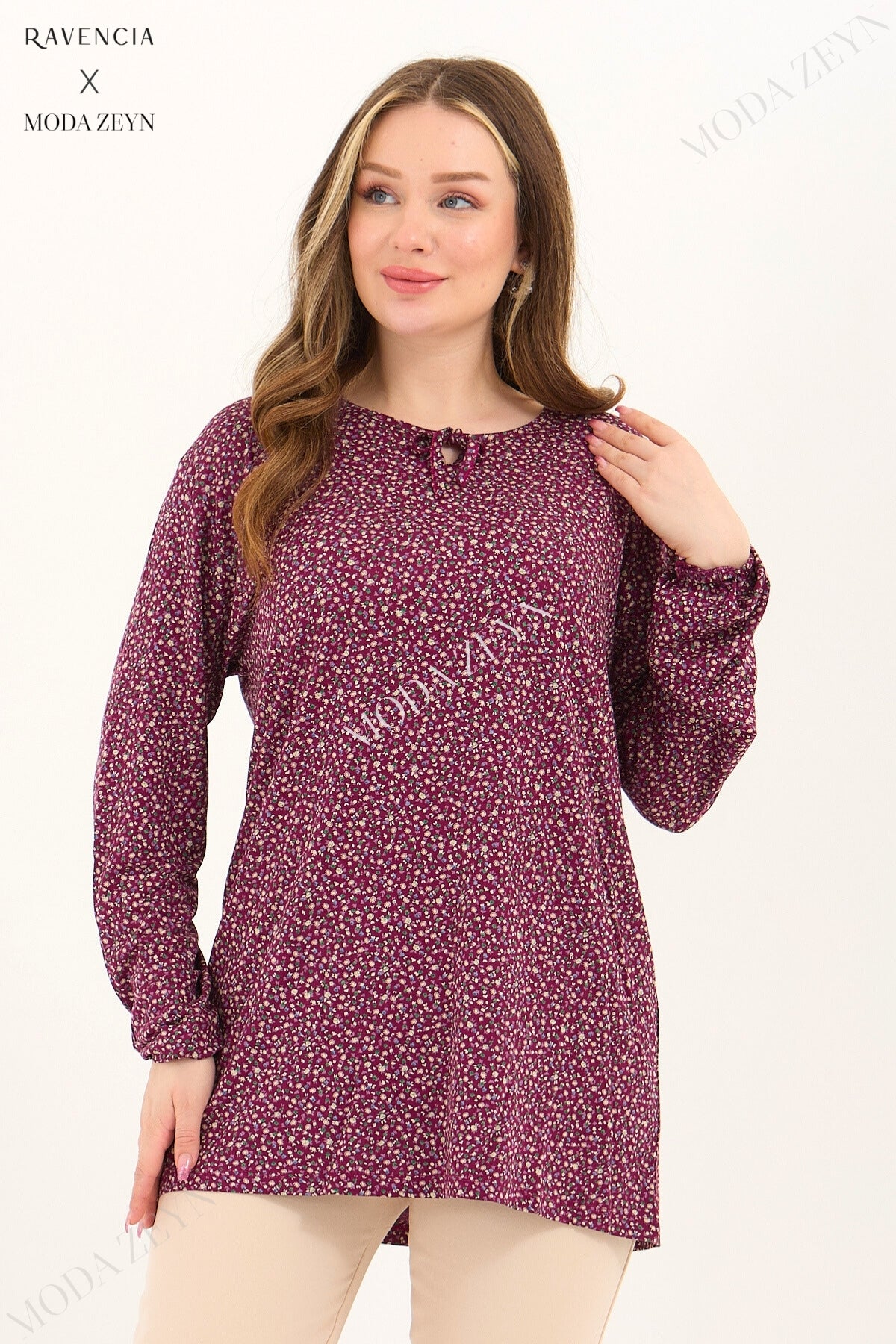 Kadın Orta Yaş Ve Üzeri Puantiyeli Baskılı Likralı Kiremit Anne Penye Bluz