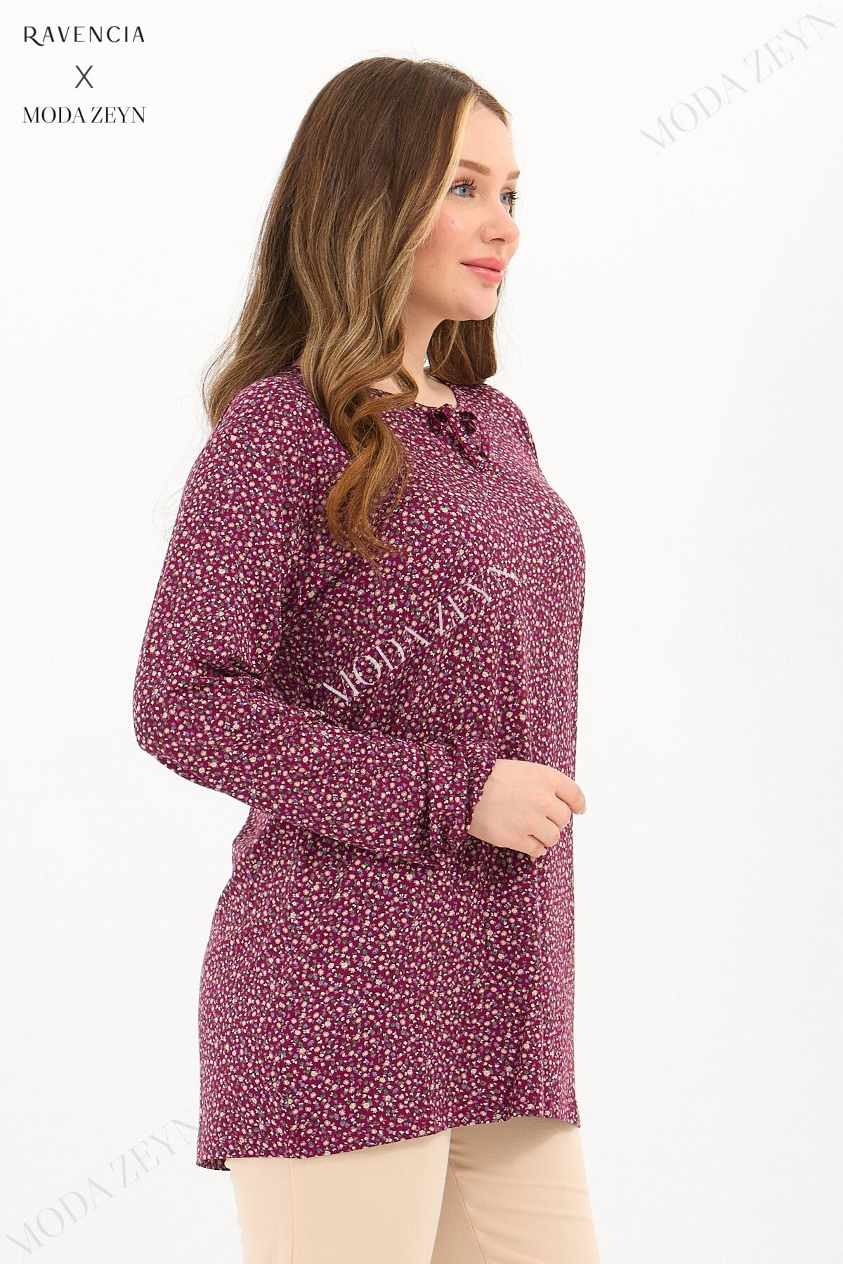 Kadın Orta Yaş Ve Üzeri Puantiyeli Baskılı Likralı Kiremit Anne Penye Bluz