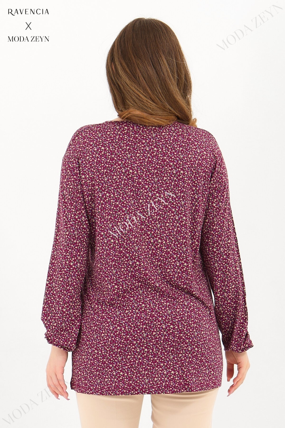 Kadın Orta Yaş Ve Üzeri Puantiyeli Baskılı Likralı Kiremit Anne Penye Bluz