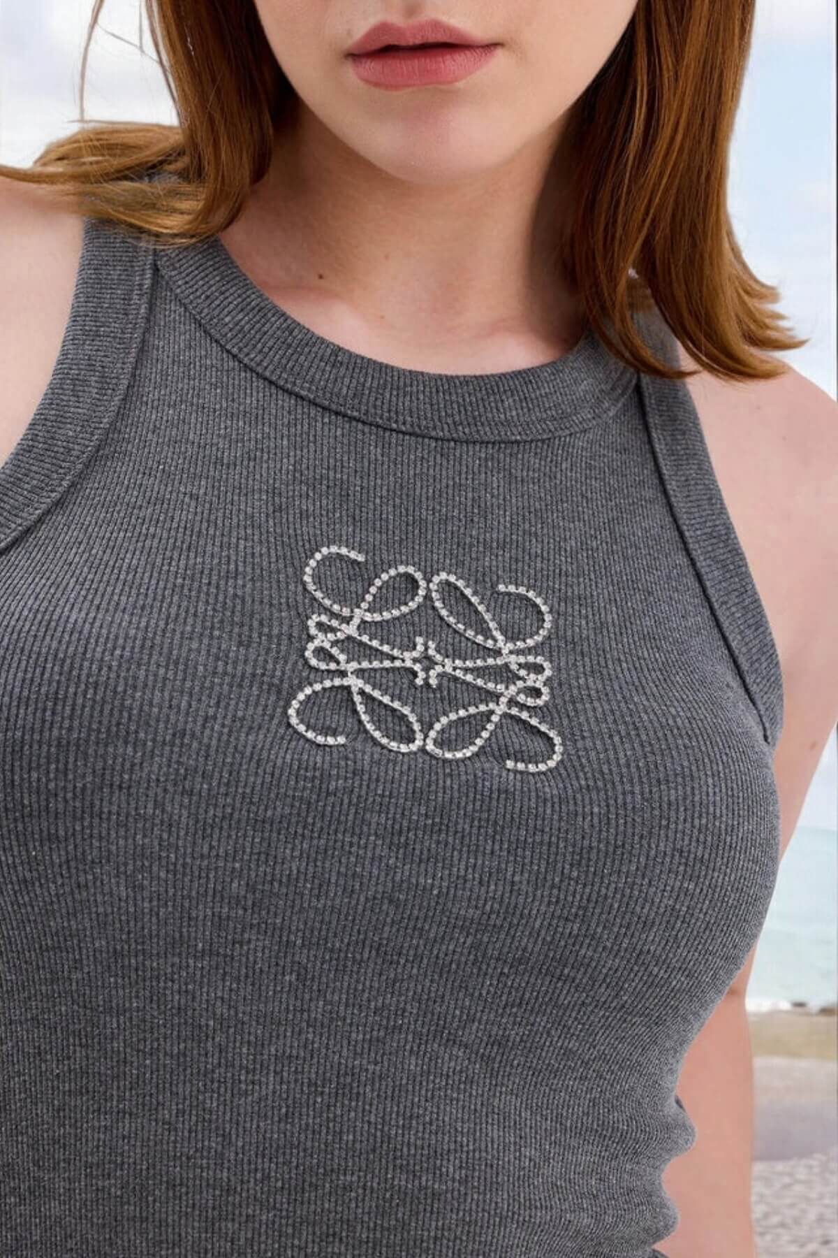 Kadın Fitilli Halter Yaka Zincirli Atlet