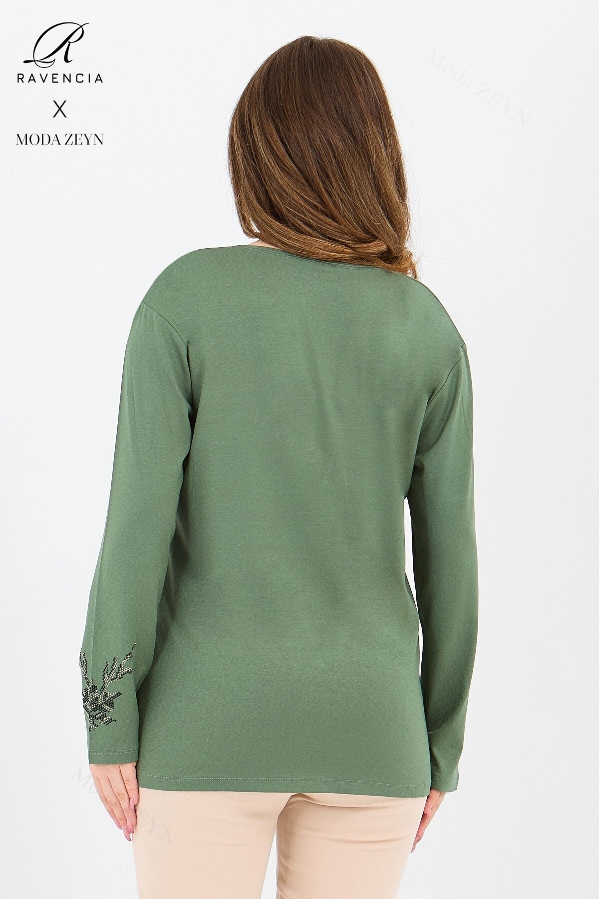 Kadın Orta Yaş Ve Üzeri Viskon Renkli Yaprak Desenli Taşlı İşlemeli Likralı Kahverengi Anne Penye Bl