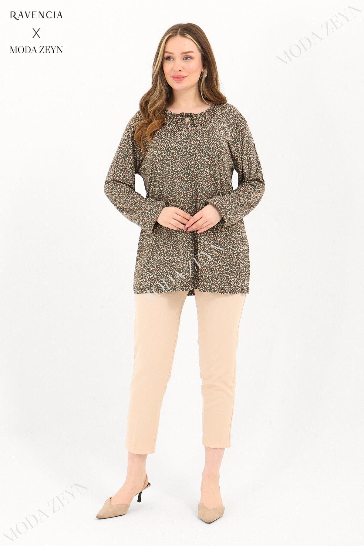 Kadın Orta Yaş Ve Üzeri Puantiyeli Baskılı Likralı Kiremit Anne Penye Bluz