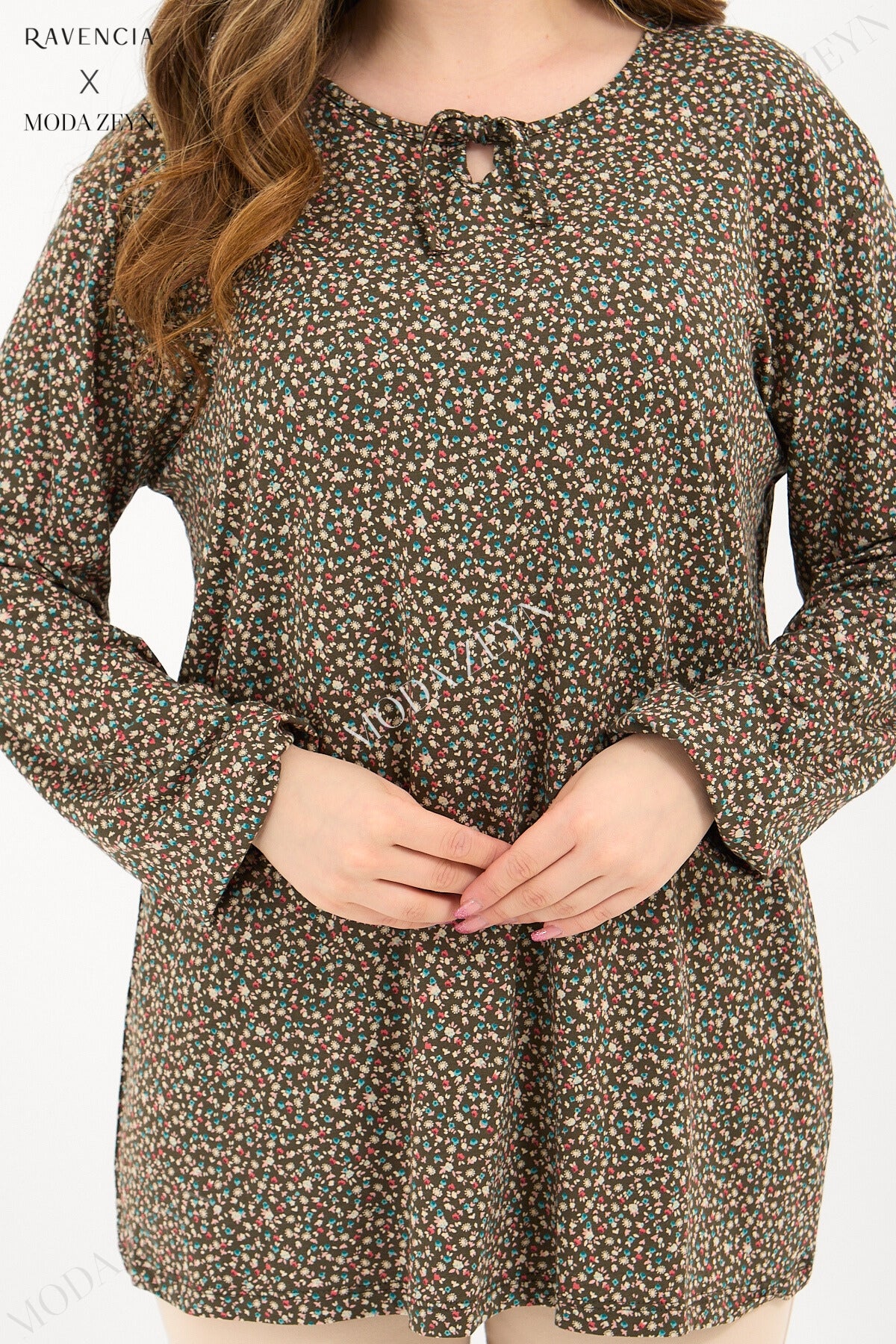 Kadın Orta Yaş Ve Üzeri Puantiyeli Baskılı Likralı Kiremit Anne Penye Bluz