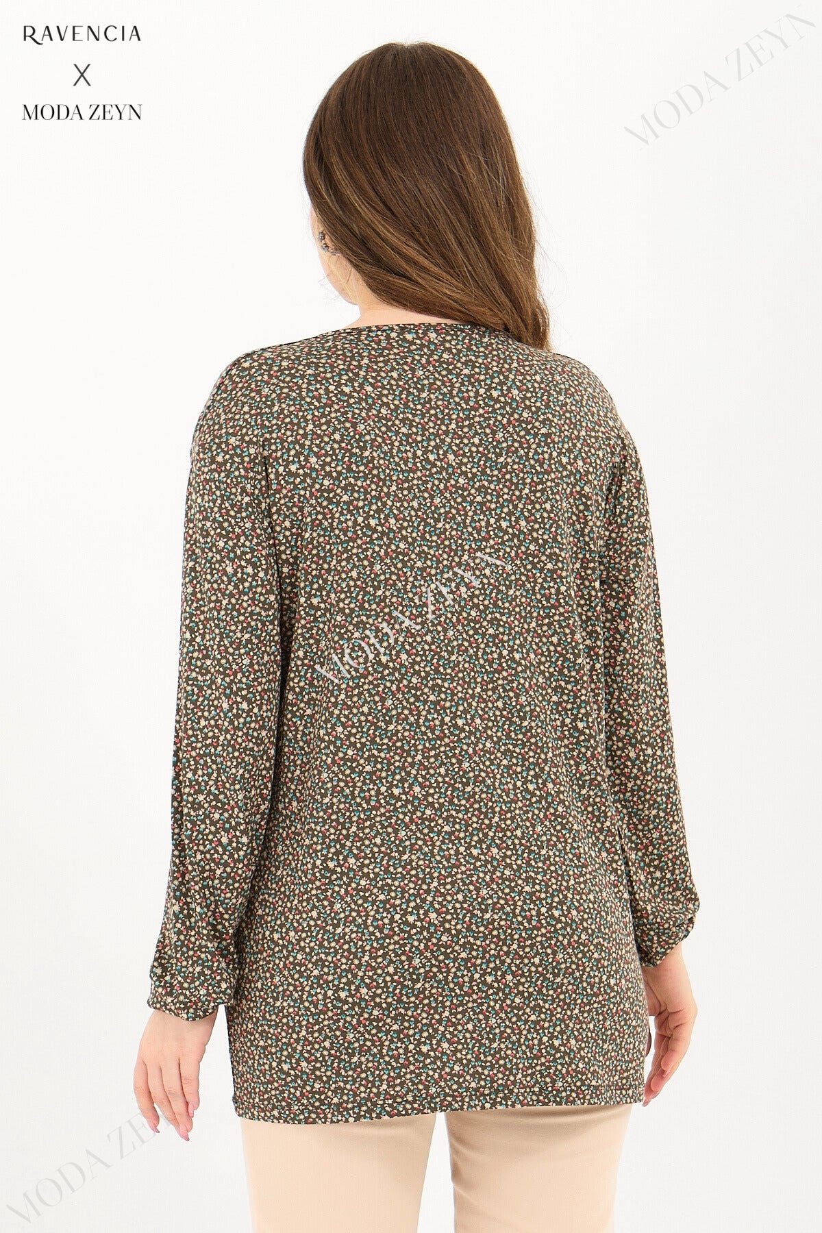 Kadın Orta Yaş Ve Üzeri Puantiyeli Baskılı Likralı Kiremit Anne Penye Bluz