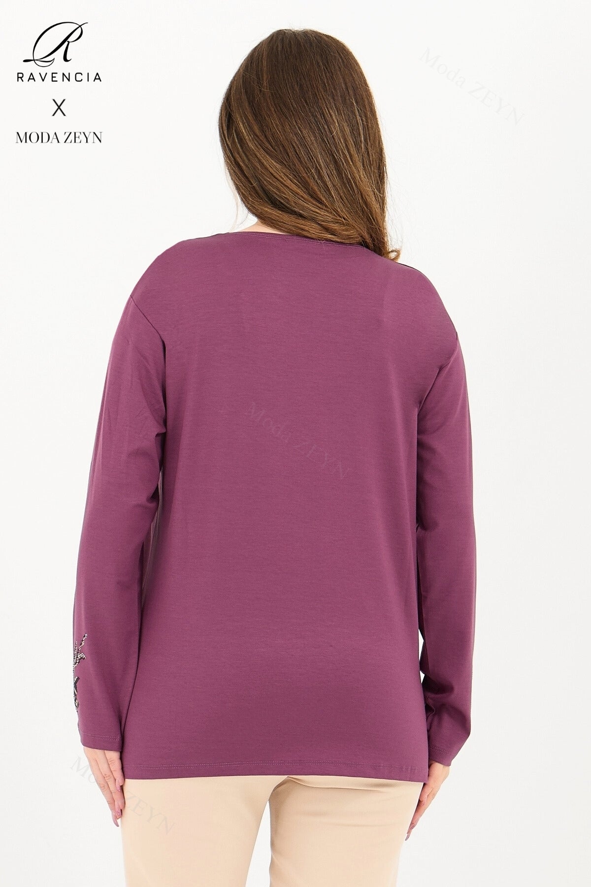 Kadın Orta Yaş Ve Üzeri Viskon Renkli Yaprak Desenli Taşlı İşlemeli Likralı Kahverengi Anne Penye Bl