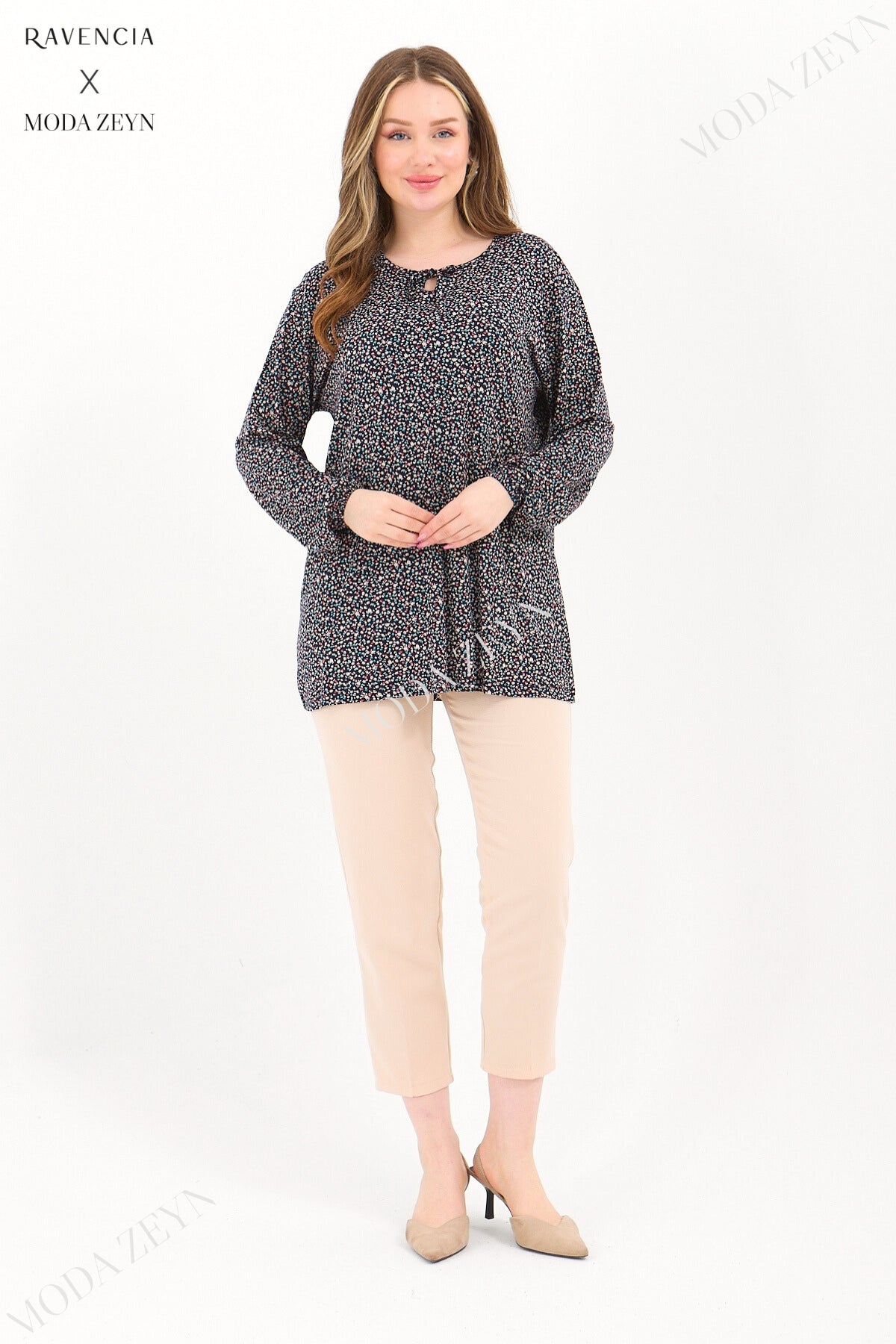 Kadın Orta Yaş Ve Üzeri Puantiyeli Baskılı Likralı Kiremit Anne Penye Bluz