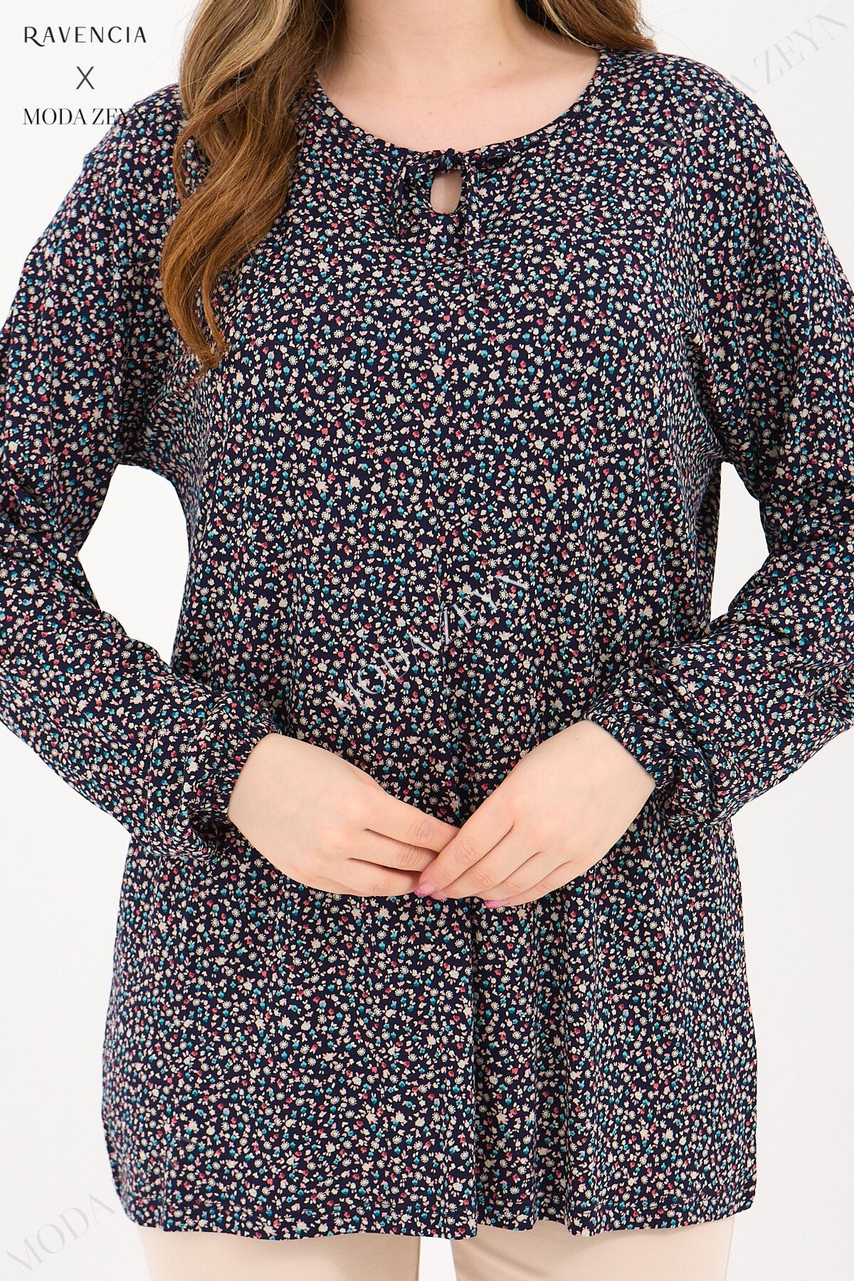 Kadın Orta Yaş Ve Üzeri Puantiyeli Baskılı Likralı Kiremit Anne Penye Bluz