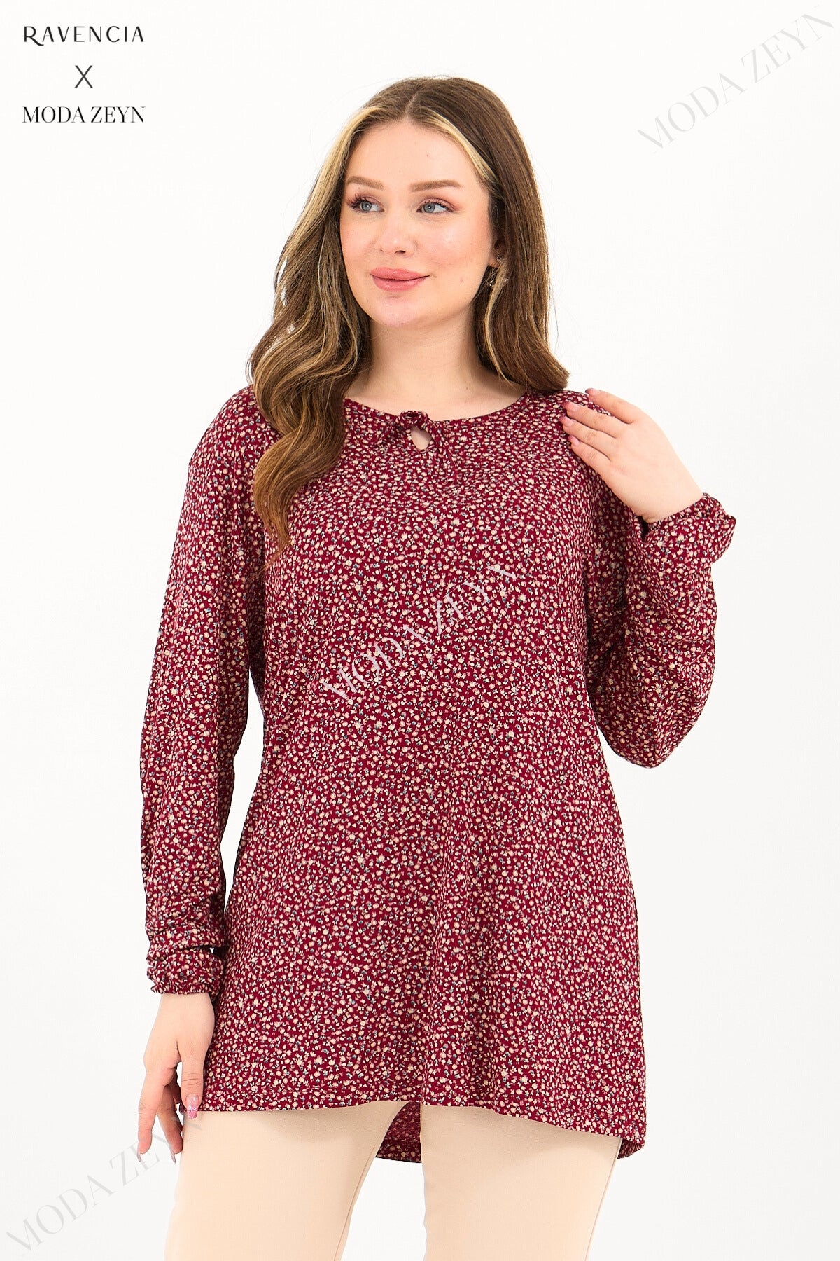 Kadın Orta Yaş Ve Üzeri Puantiyeli Baskılı Likralı Kiremit Anne Penye Bluz