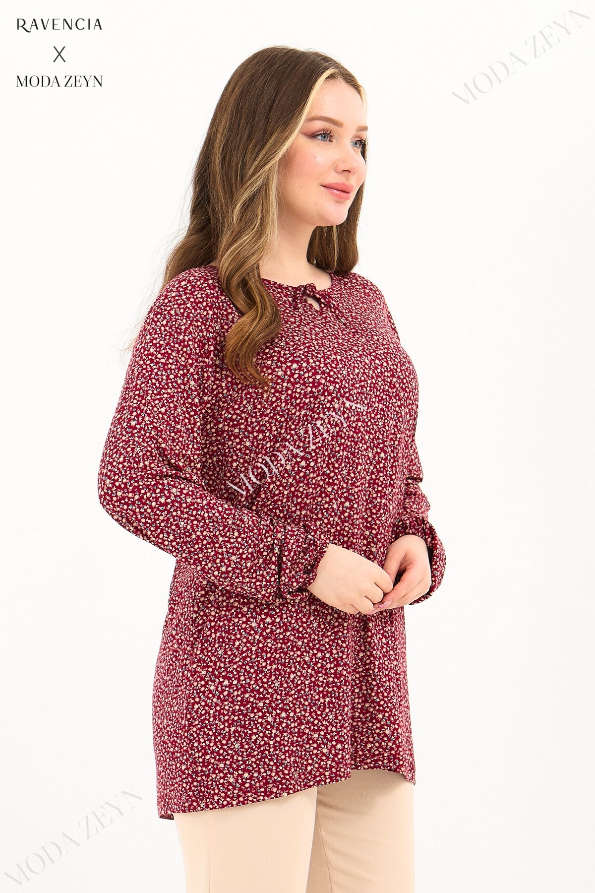 Kadın Orta Yaş Ve Üzeri Puantiyeli Baskılı Likralı Kiremit Anne Penye Bluz