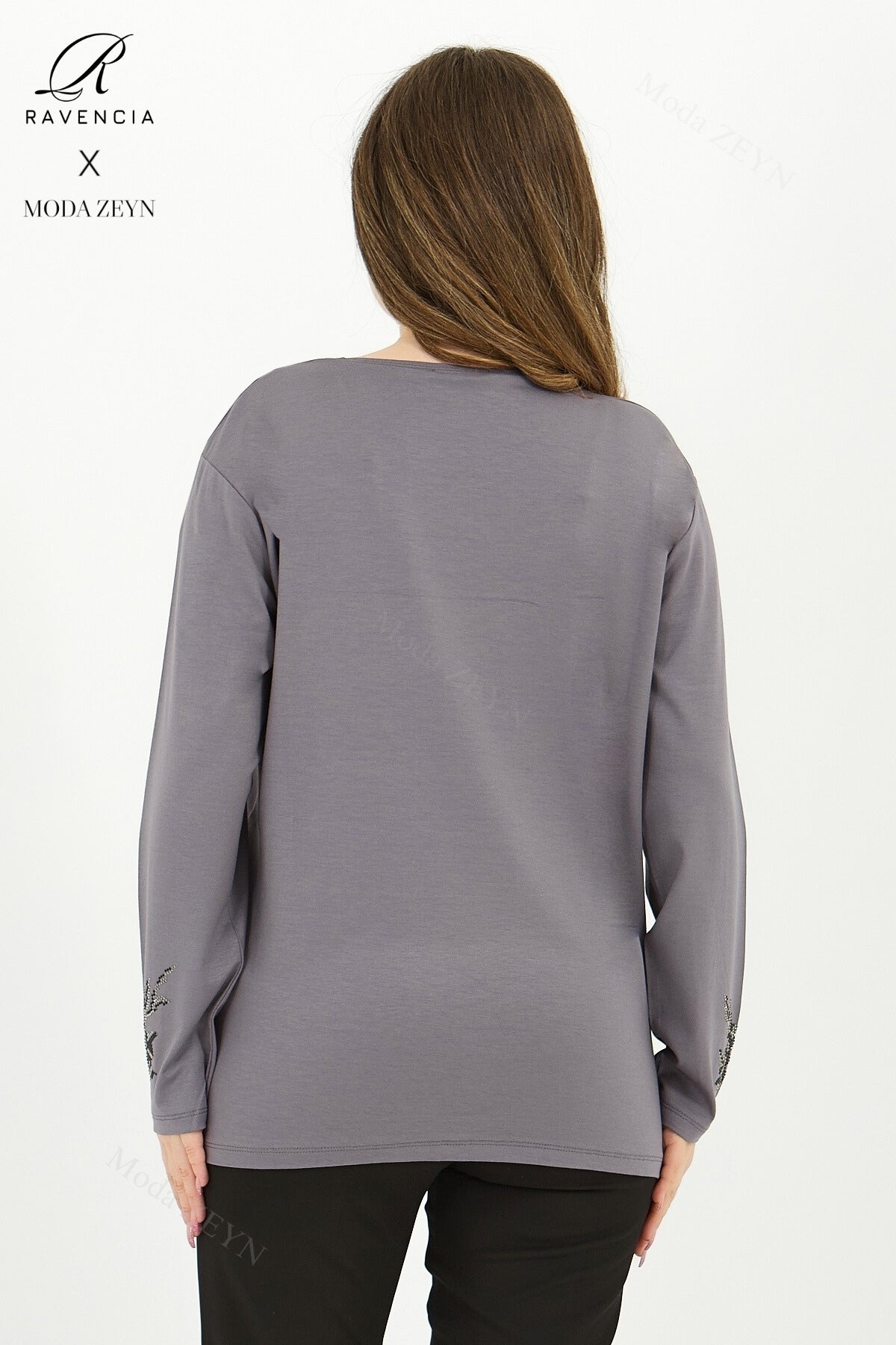 Kadın Orta Yaş Ve Üzeri Viskon Renkli Yaprak Desenli Taşlı İşlemeli Likralı Kahverengi Anne Penye Bl