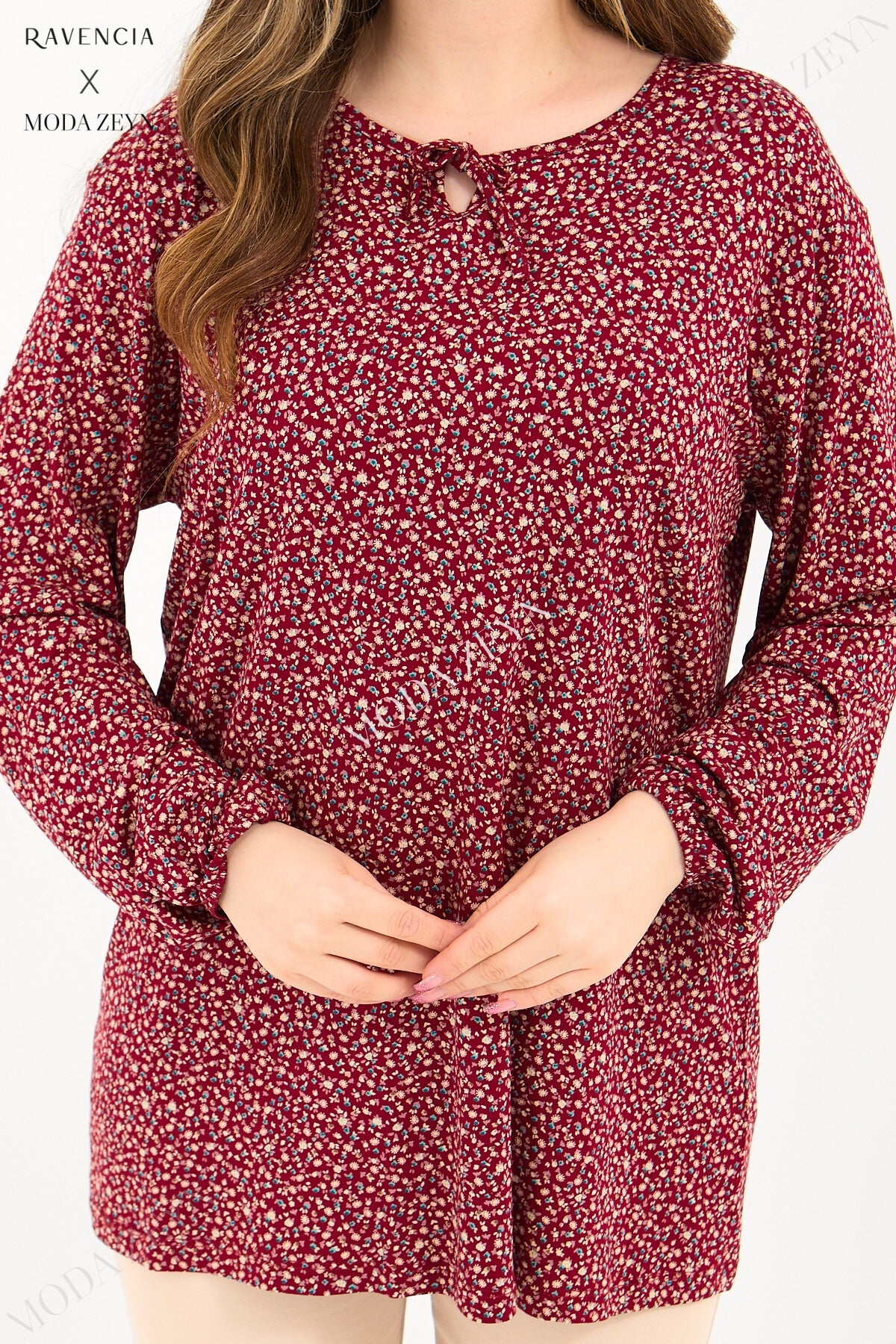 Kadın Orta Yaş Ve Üzeri Puantiyeli Baskılı Likralı Kiremit Anne Penye Bluz