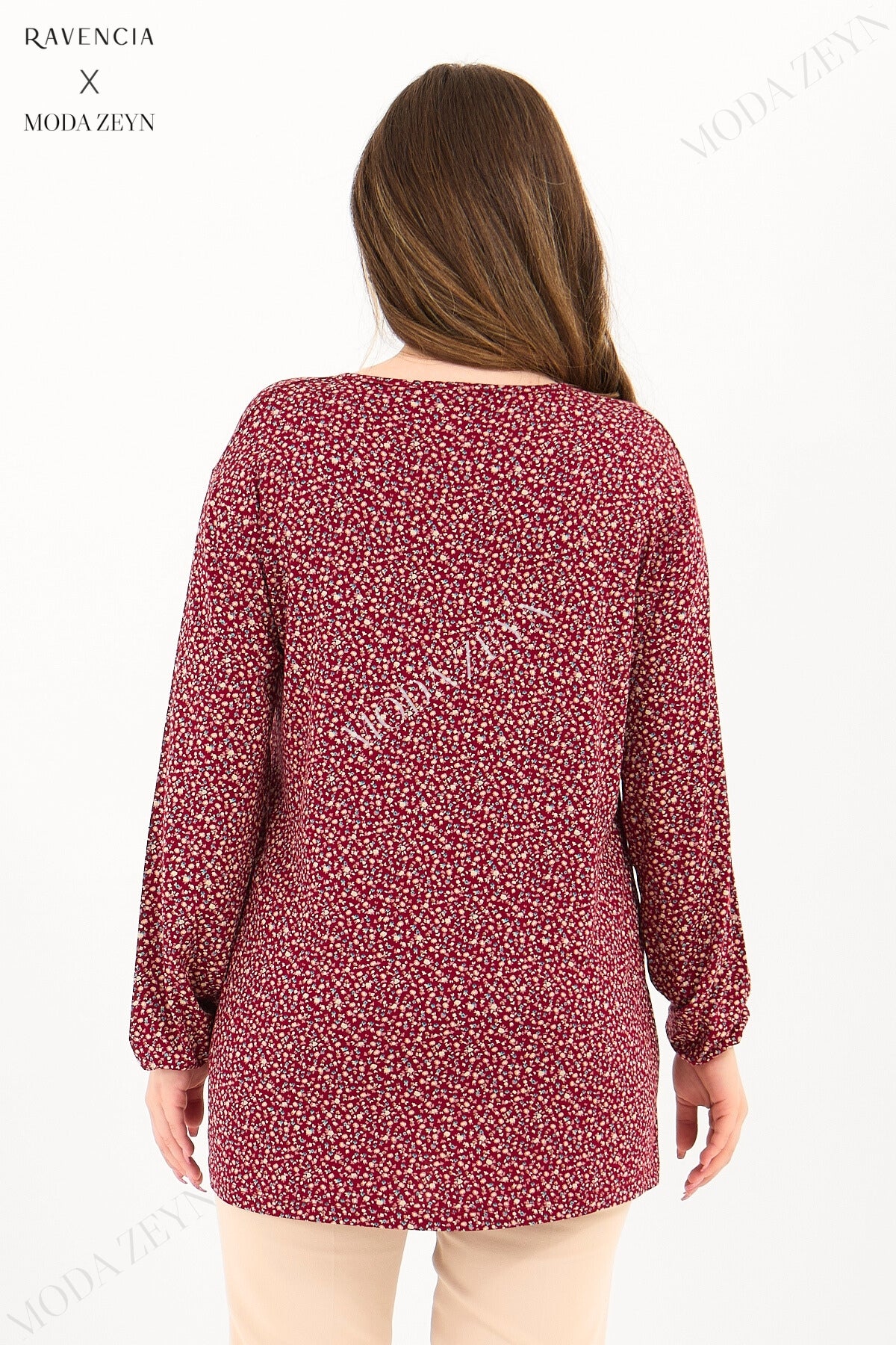 Kadın Orta Yaş Ve Üzeri Puantiyeli Baskılı Likralı Kiremit Anne Penye Bluz