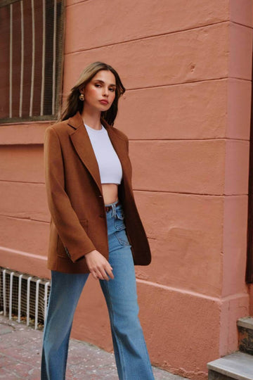 Kadın Premium Taba Süet Blazer Ceket