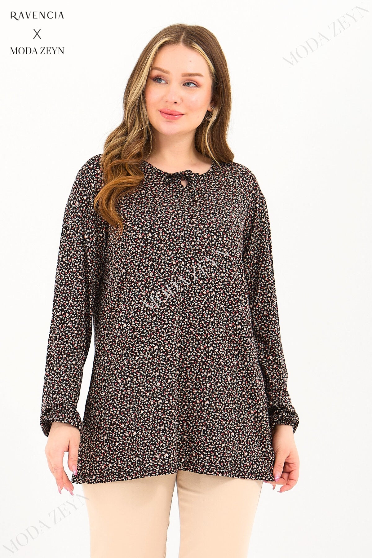 Kadın Orta Yaş Ve Üzeri Puantiyeli Baskılı Likralı Kiremit Anne Penye Bluz