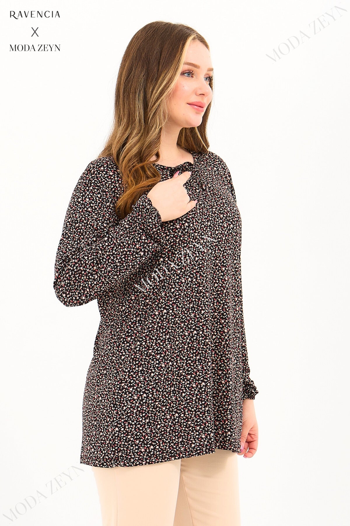 Kadın Orta Yaş Ve Üzeri Puantiyeli Baskılı Likralı Kiremit Anne Penye Bluz