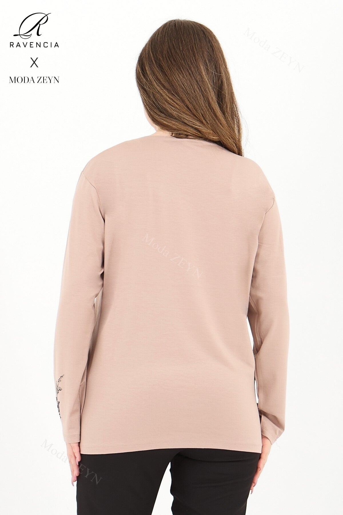 Kadın Viskon Renkli Yaprak Desenli Taşlı İşlemeli Likralı Anne Penye Bluz