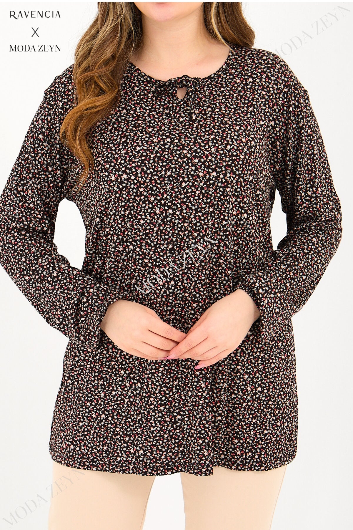 Kadın Orta Yaş Ve Üzeri Puantiyeli Baskılı Likralı Kiremit Anne Penye Bluz