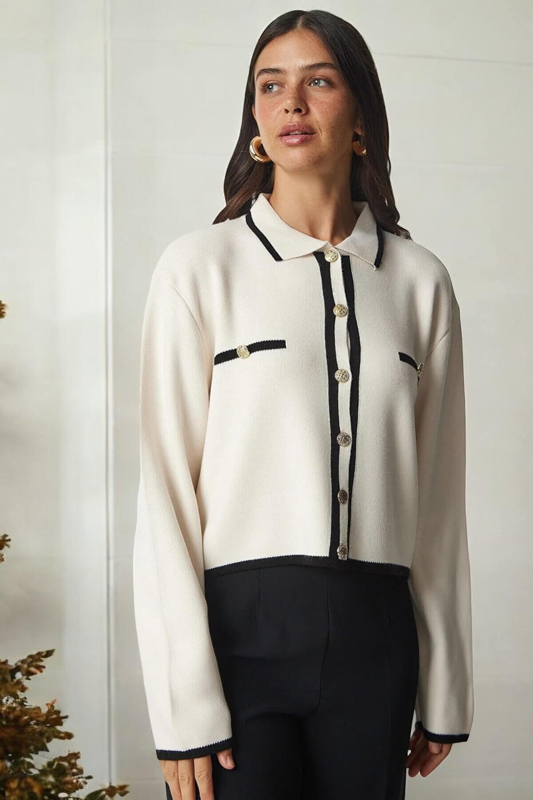 Kadın Şerit Detaylı Triko Hırka