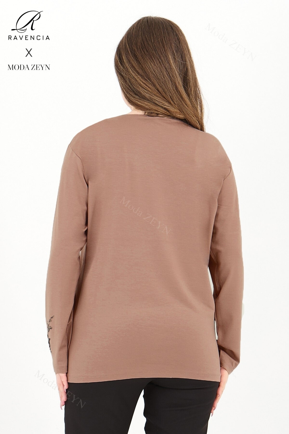 Kadın Orta Yaş Ve Üzeri Viskon Renkli Yaprak Desenli Taşlı İşlemeli Likralı Kahverengi Anne Penye Bl