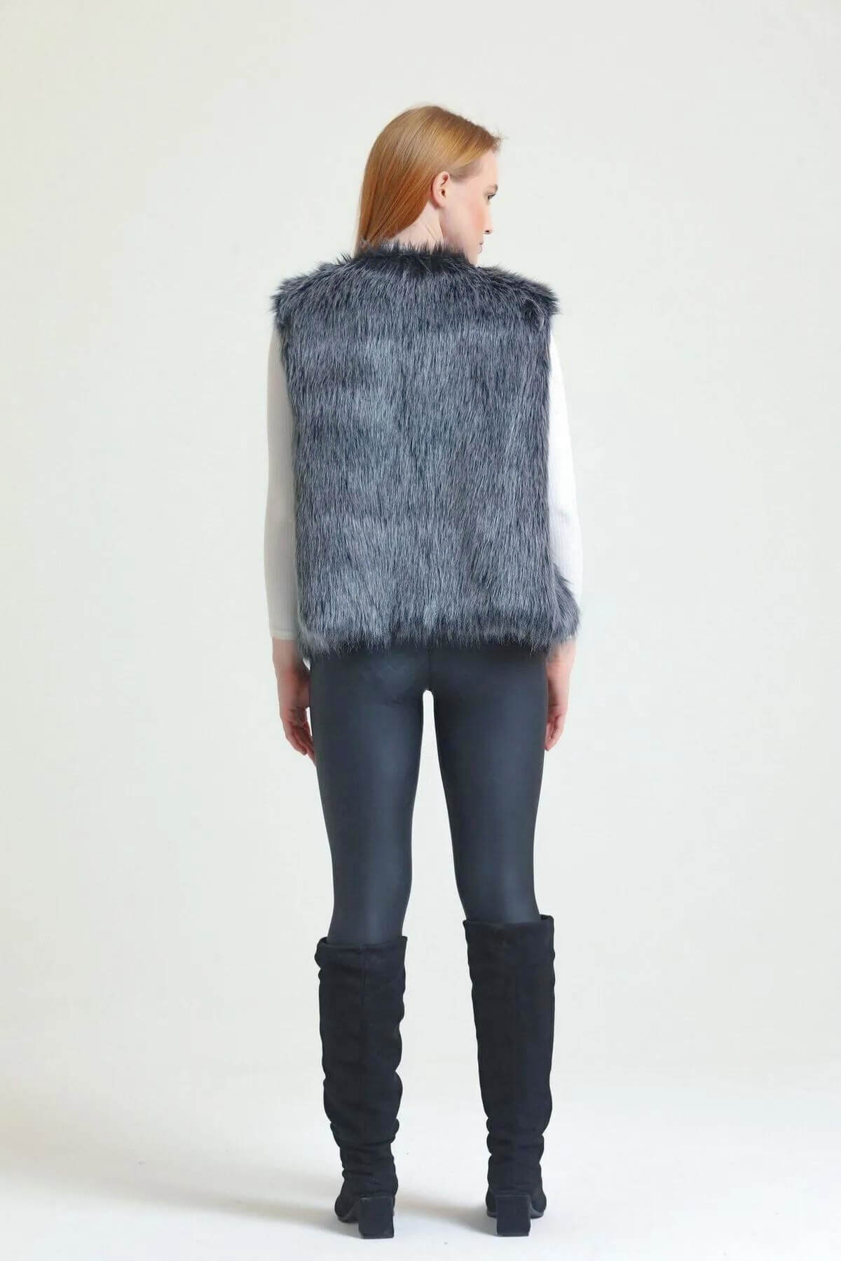 Kadın Premium Suni Kürk Antrasit Yelek