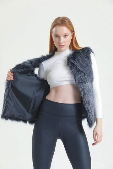 Kadın Premium Suni Kürk Antrasit Yelek